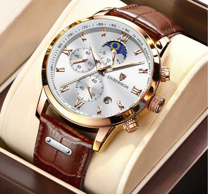 Men's Luxury Leather Waterproof Watch on Aliexpress