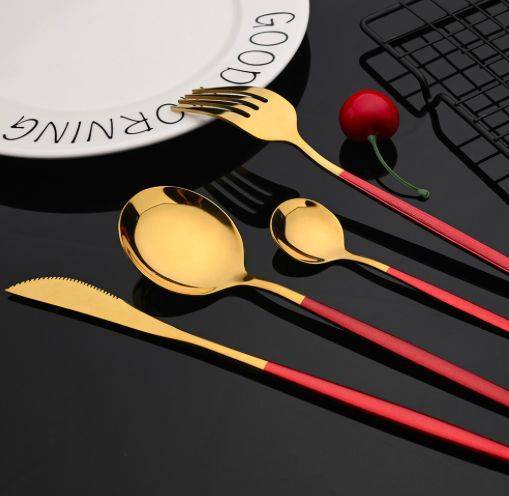A set of gold stainless steel cutlery on Aliexpress