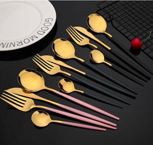 A set of gold stainless steel cutlery on Aliexpress