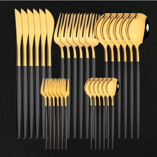 A set of gold stainless steel cutlery on Aliexpress