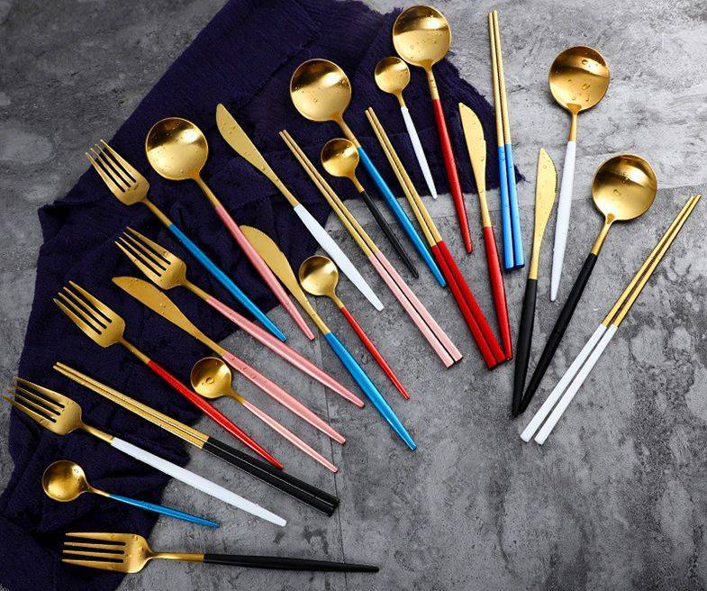 Frosted gold stainless steel cutlery buy on Aliexpress