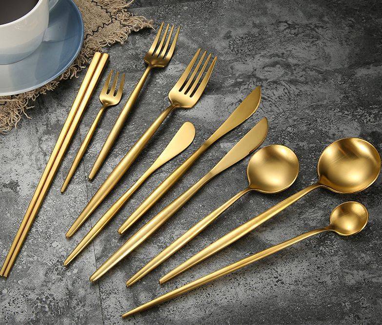 Frosted gold stainless steel cutlery buy on Aliexpress