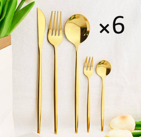 Gold Glossy Stainless Steel Cutlery Set at Aliexpress