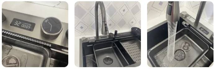 Stainless Steel Kitchen Sink with Digital Display and Touch Waterfall