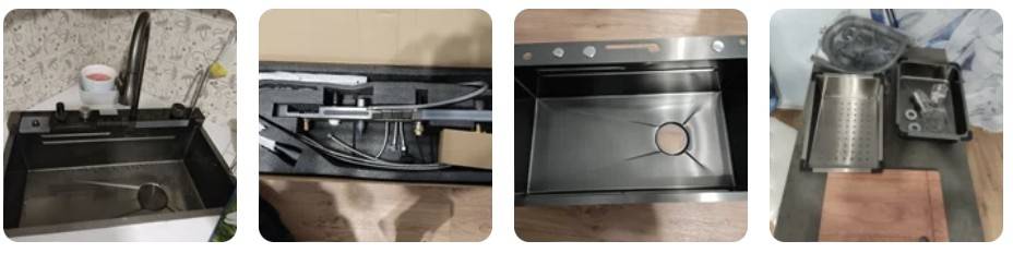 Stainless steel kitchen sink with waterfall and digital display