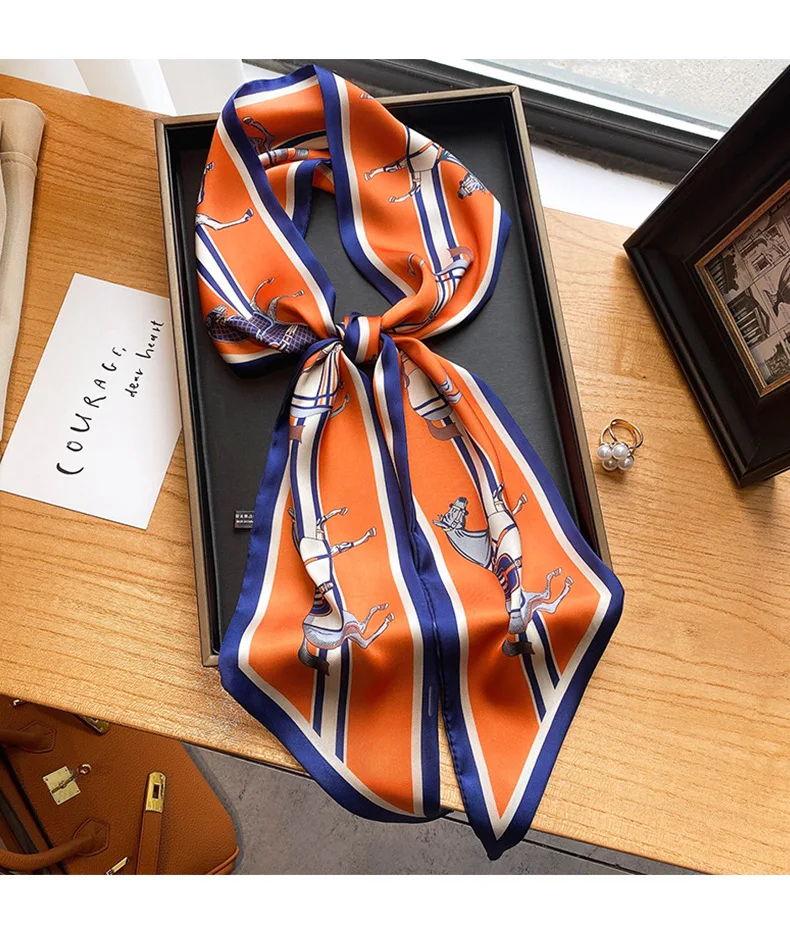 Luxury Long Slim Narrow Scarf Women's Animal Print Horse Hermes