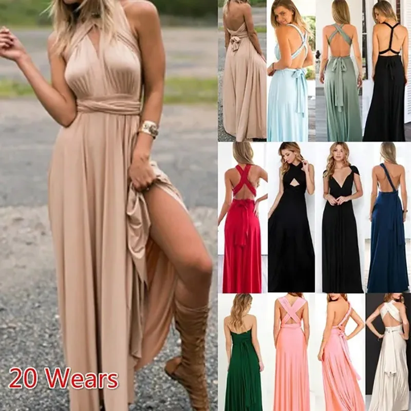 Fashionable Multi-Wear Women V-Neck Long Dress Vestidos De Fiesta Sexy Women Summer Strap Maxi Dress